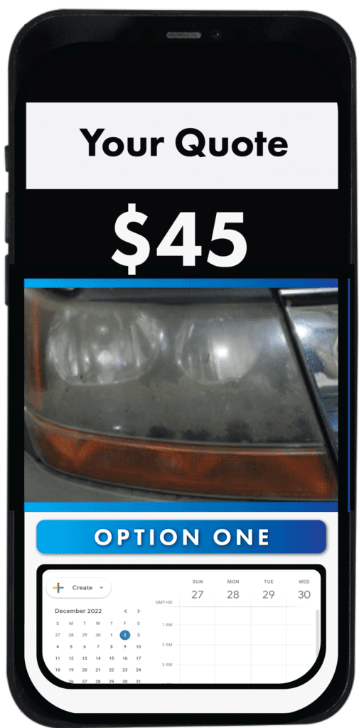 an example of a price of $45 for headlight restoration in USA on a phone view