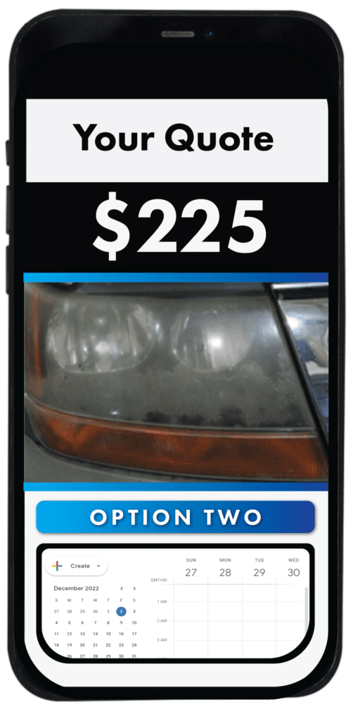 an example of a price of $225 for headlight restoration in USA on a phone view