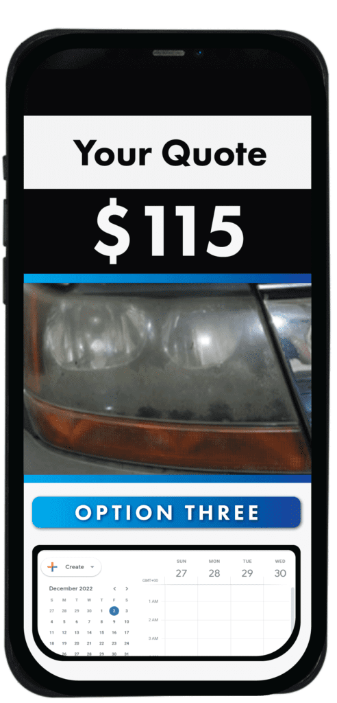 an example of a price for headlight restoration in USA on a phone view